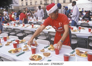 Volunteer At Christmas Dinner For The Homeless, Los Angeles, California