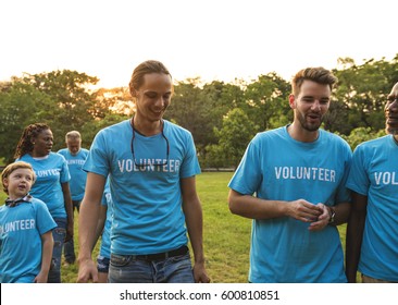 Volunteers Group Of People For Charity Donation In The Park