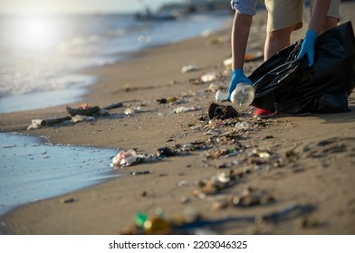 Volunteers Picking Up Trash On The Beach In Pattaya Thailand Ecology Concept