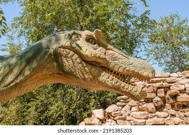 Volzhsky, Russia, July 17, 2022 Open-air Dinosaur Park In Summer. Extinct Species. Close-up.