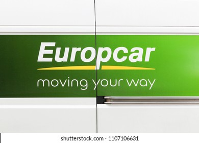 Vonnas, France - May 22, 2018: Europcar logo on a car. Europcar is a French car rental company founded in 1949 in Paris