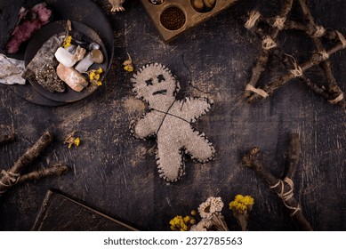 Voodoo doll. Black magic esoteric ritual.