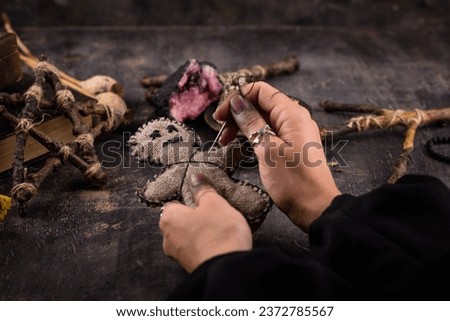 Voodoo doll. Black magic esoteric ritual.