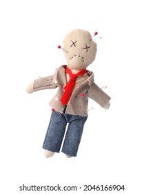 Voodoo doll dressed as businessman with pins isolated on white - Shutterstock ID 2046166904