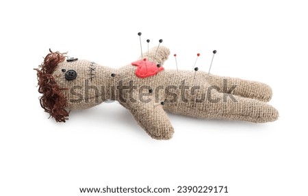 Voodoo doll with pins isolated on white