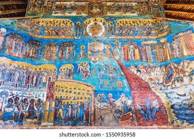 The Voronet Monastery, Romania. The Last Judgement Painting On The Western Wall.