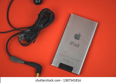 VORONEZH, RUSSIA - 30 April, 2019 New Audio Player IPod And Headphones Unpacked In The First Day After Buying. Produced By Apple Inc.