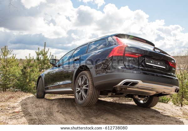 VORONEZH, RUSSIA - April 01 2017:\
Offroad test of new Volvo V90 Cross Country captured 01/04/2017 in\
Voronezh. This car is AWD SUV with business-class\
saloon.
