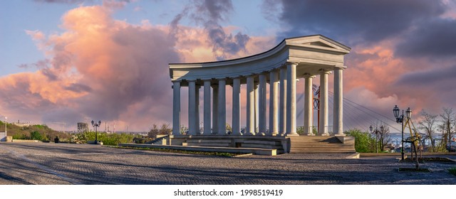 Vorontsov Colonnade In The Historical Center Of Odessa, Ukraine, On A Cloudy Summer Morning