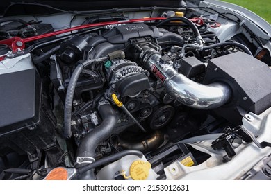 Vosges, FRANCE - 10 JUNE 2021: Toyota GT86 Tuned Flat Four Engine 