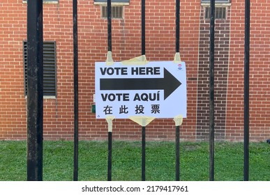 A Vote Here Vote Aqui Voting Sign In English, Spanish And Chinese In New York City