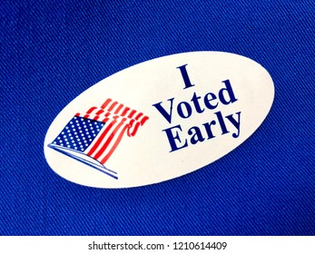 I Voted Early Sticker On Blue Fabric