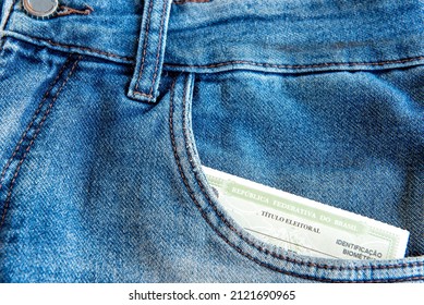 Voter License (Título Eleitoral) in jeans pocket, It is a document that proves that the person is able to vote in Brazil elections.