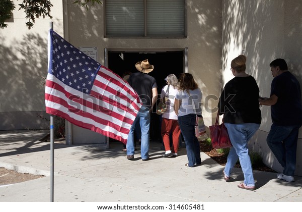 Voters stand in line at polling station to vote in 2012\
Presidential Election, Ventura County, California, November 6, 2012\

