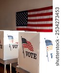 Voting booths with American flag. Us election voting private booth, Voting booth with US flag. Us election day. US election day. Vote for American democracy.