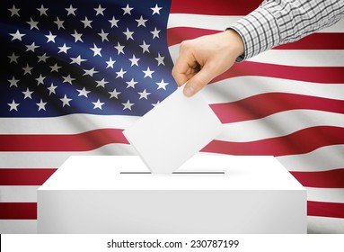 Voting Concept - Ballot Box With National Flag On Background - United States