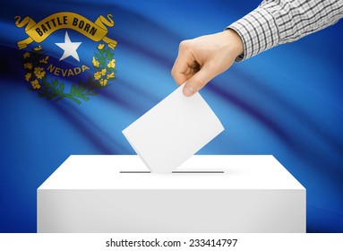 Voting Concept - Ballot Box With National Flag On Background - Nevada