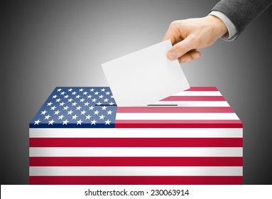 Voting Concept - Ballot Box Painted Into National Flag Colors - United States