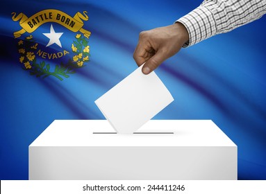 Voting Concept - Ballot Box With US State Flag On Background - Nevada