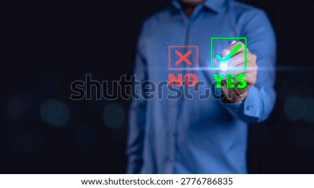 Voting decision making concepts with Yes,No options for business, finance, communication, opinions, choices, right wrong, thinking, and design for success.