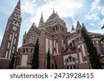 The Votive church and Cathedral of Our Lady of Hungary is a twin-spired church on the Dom Square in Szeged, Hungary. No people.