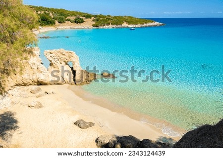 Voulisma Beach Istron Crete Greece, the most beautiful beaches of Crete island Istron Bay near Agios Nikolaos. 