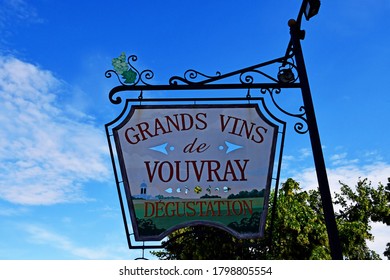 Vouvray; France - July 15 2020 : A Wine Merchant Sign