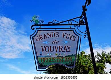 Vouvray; France - July 15 2020 : A Wine Merchant Sign