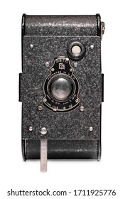 VPK VEST POCKET KODAK AUTOGRAPHIC MODEL CAMERA. Plymouth Devon UK April 22nd 2020 1920s Soldiers Camera. Black Crackle/ Japan Crystal Finish Body Folding Kodak Film Camera Clipping Work Path In JPEG