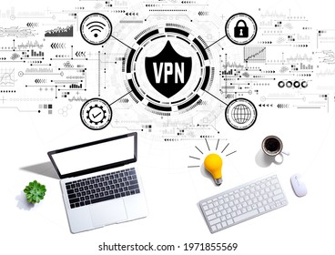 VPN concept with computers with a light bulb from above