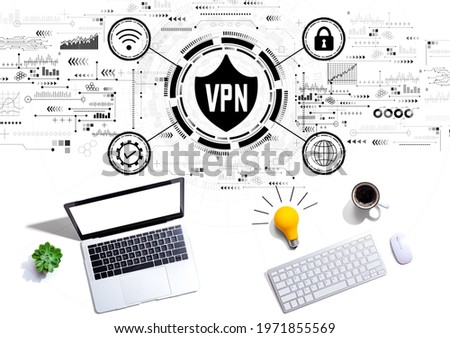 VPN concept with computers with a light bulb from above