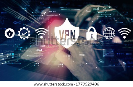 VPN concept with man using his tablet computer