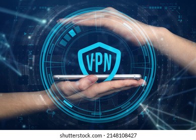 VPN concept. Secure Virtual Network Internet connection on modern smartphone. Cyber data, mobile phone application