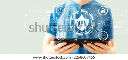 VPN concept with young man using a tablet computer