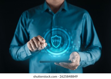 VPN remote concept.VPN connection app on a smartphone. Highlights mobile security, privacy protection, and secure internet access in a modern digital concept