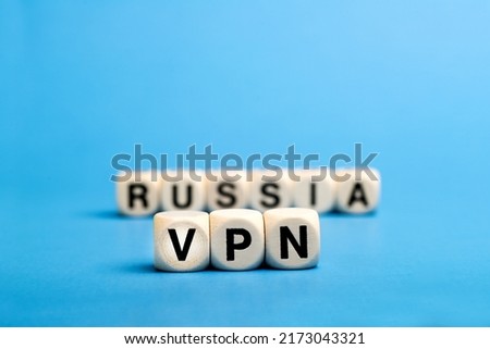 VPN in Russia. Safe and private Internet. Blocked sites. Letters VPN on bone cubes. Space for text.