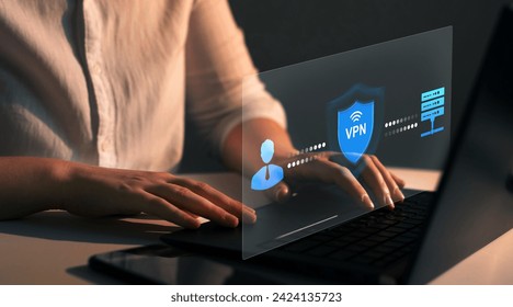 VPN secure connection concept.Remote server with private internet network technology to protect privacy of personal data