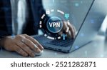 VPN secure connection technology. Remote server and private internet network to protect privacy personal data.