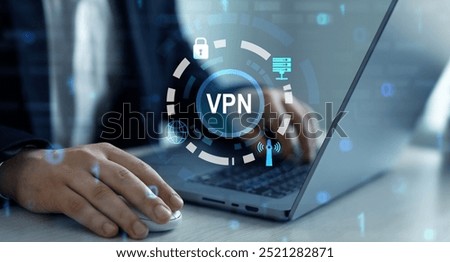 VPN secure connection technology. Remote server and private internet network to protect privacy personal data.