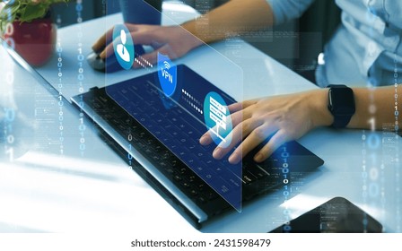 VPN secure connection.Remote server with private internet network technology to protect privacy of personal data