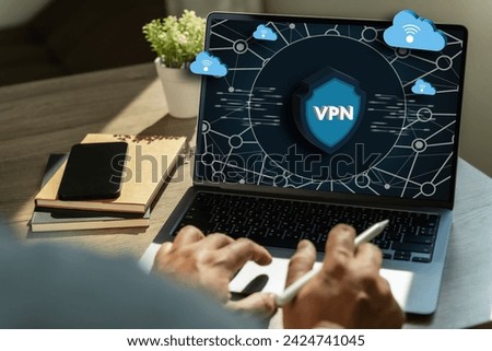 VPN Security Network with man using a laptop protection private network