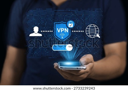 VPN (Virtual Private Network) data protection and online privacy technology connects securely on public networks, protecting from malicious attacks when using public Wi-Fi. cybersecurity concept