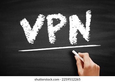 VPN Virtual Private Network - encrypted connection over the Internet from a device to a network, acronym text concept on blackboard