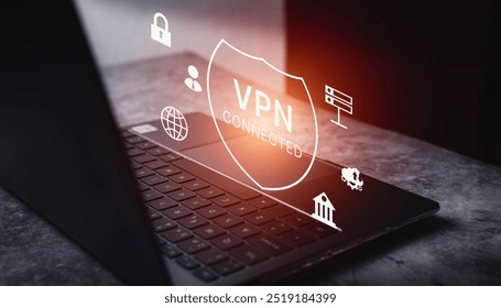 VPN Virtual Private Network protocol concept, Woman use digital tablet with vpn icon on hologram interface. VPN concept. - Powered by Shutterstock