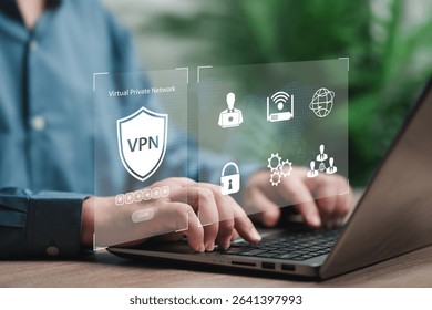 VPN, Virtual Private Network Protocol technology concept, Businessman create a private and secure connection over public Internet, Internet security, Encrypted connection for anonymous internet users
