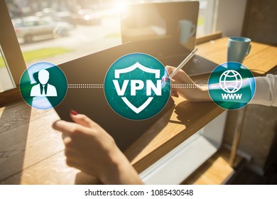 VPN. Virtual private network. Security encrypted connection. Anonymous internet using.