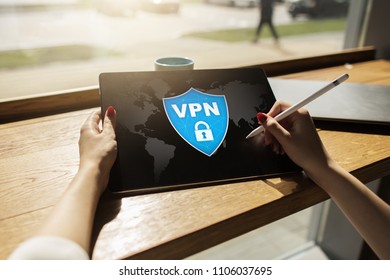 VPN. Virtual private network. Security encrypted connection. Anonymous internet using.