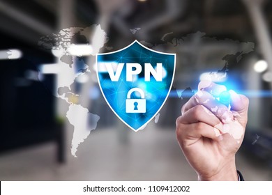 VPN. Virtual private network. Security encrypted connection. Anonymous internet using.