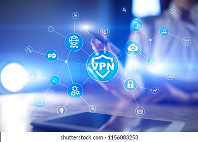 VPN. Virtual private network. Security encrypted connection. Anonymous internet using.