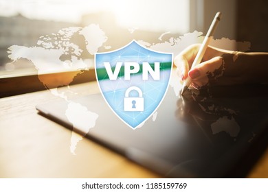 VPN. Virtual private network. Security encrypted connection. Anonymous internet using.